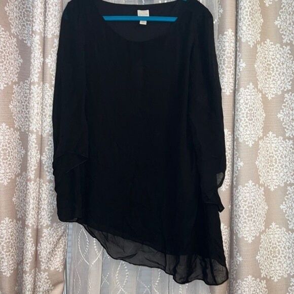 EUC Chicos Black Asymmetrical Drama Top Blouse Size 3 (16) - Picture 1 of 7